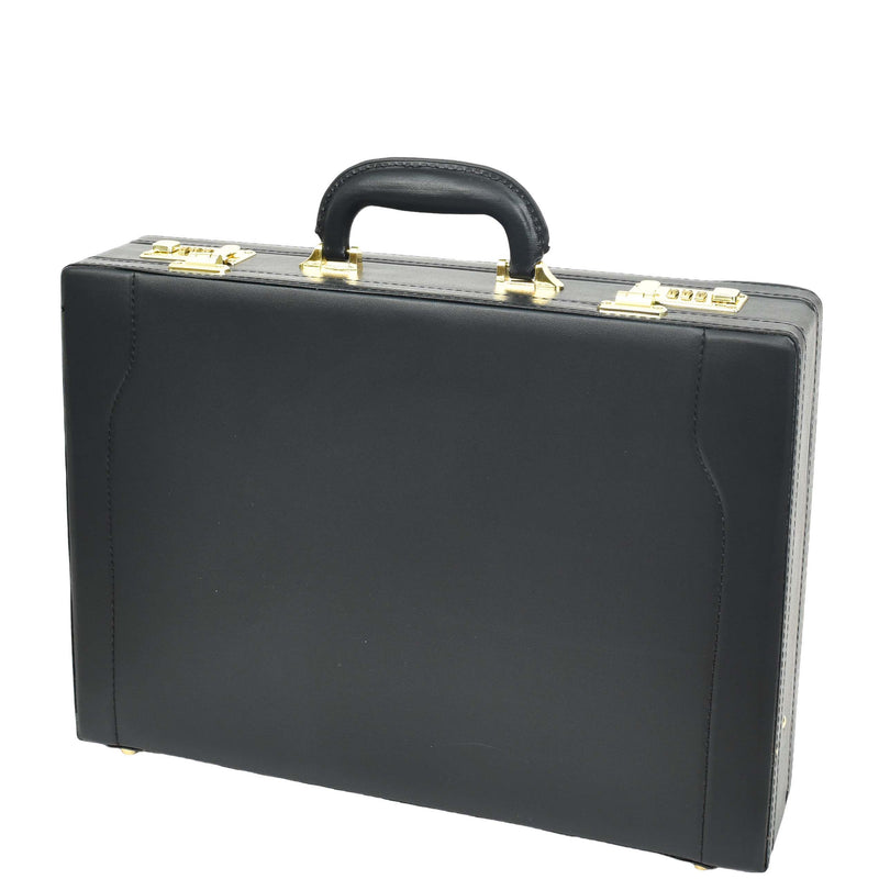 Leather Attache Case Twin Combination Lock Briefcase Expandable HOL1196 3