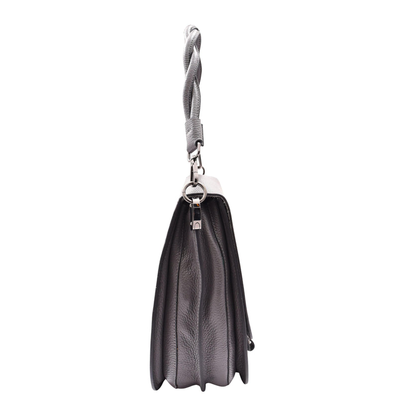 Womens Large Satchel Cross Body Leather Bag Zip Strap ALICIA Grey 3