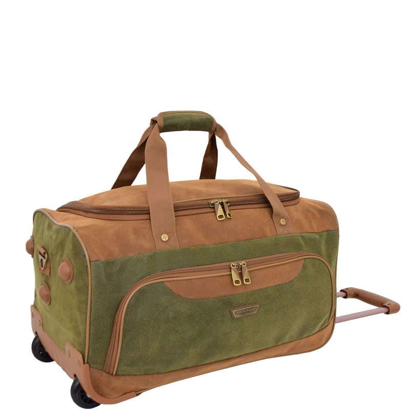 Wheeled Holdall Faux Suede Lightweight Luggage Travel Bag Argania Green 8
