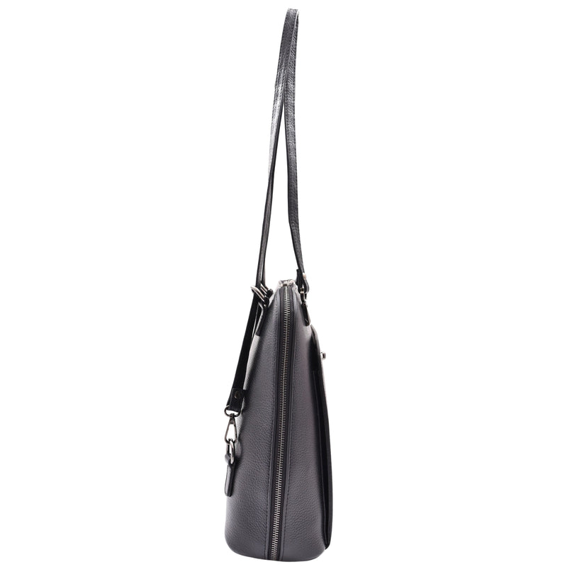 Womens Leather Backpack Mid Size Shoulder Bag Fern Black 3