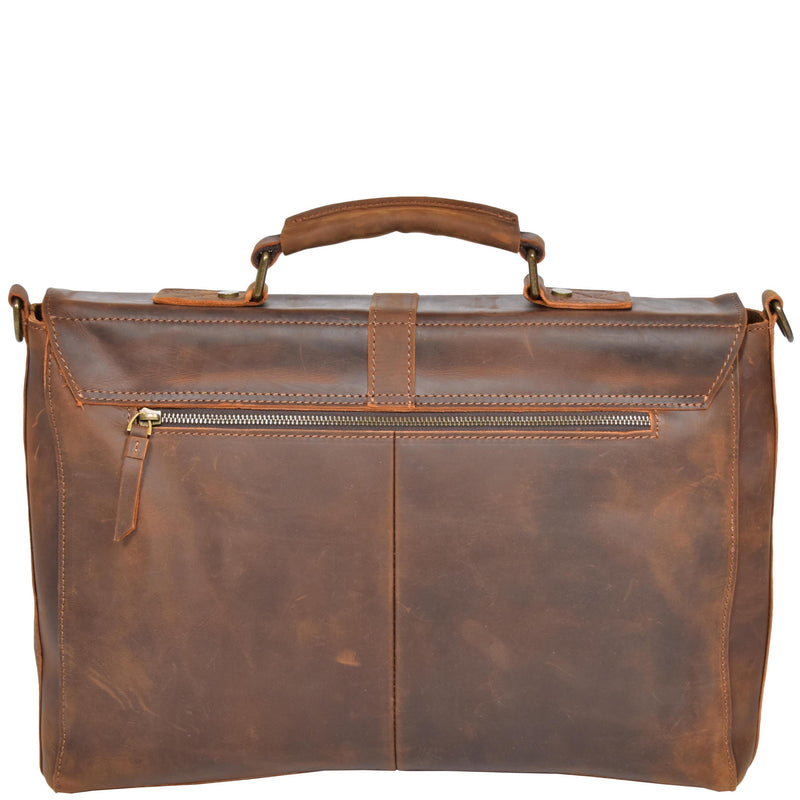 Mens Leather Briefcase Vintage Cross Body Organiser Bag H8127 Tan 4
