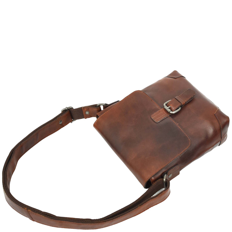 Durable Real Leather Man Flight Bag Cross Body Pouch Cannes Brown 5