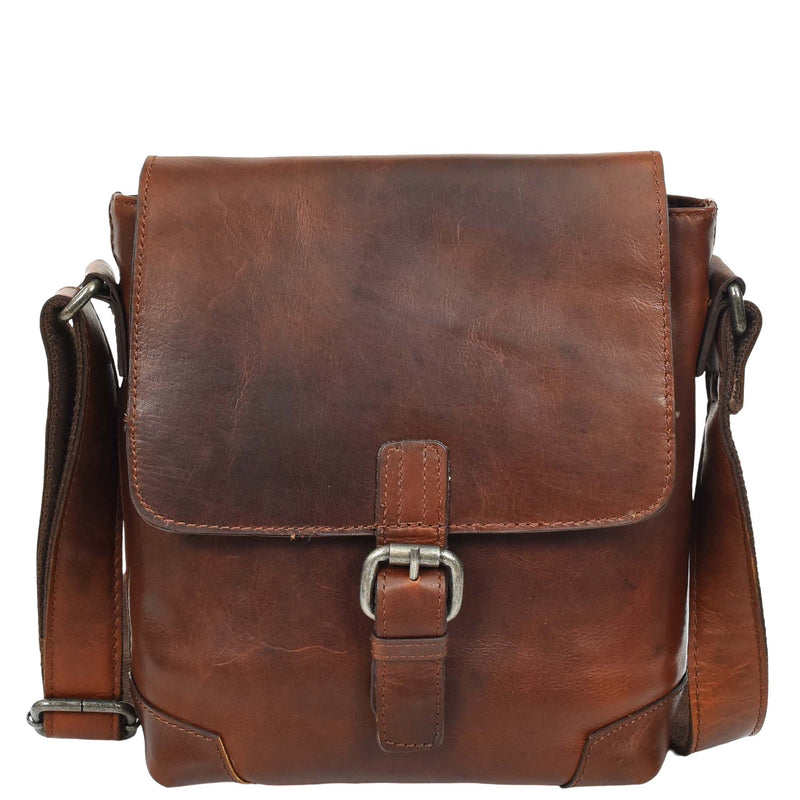 Durable Real Leather Man Flight Bag Cross Body Pouch Cannes Brown 6