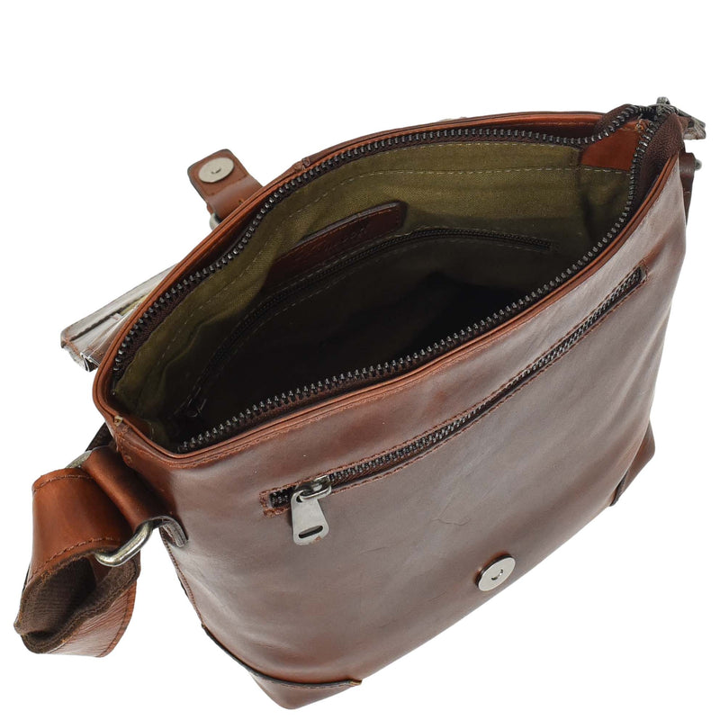 Durable Real Leather Man Flight Bag Cross Body Pouch Cannes Brown 8