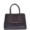 Womens Real Leather Croc Print Handbag Long Strap CAROL Black 7