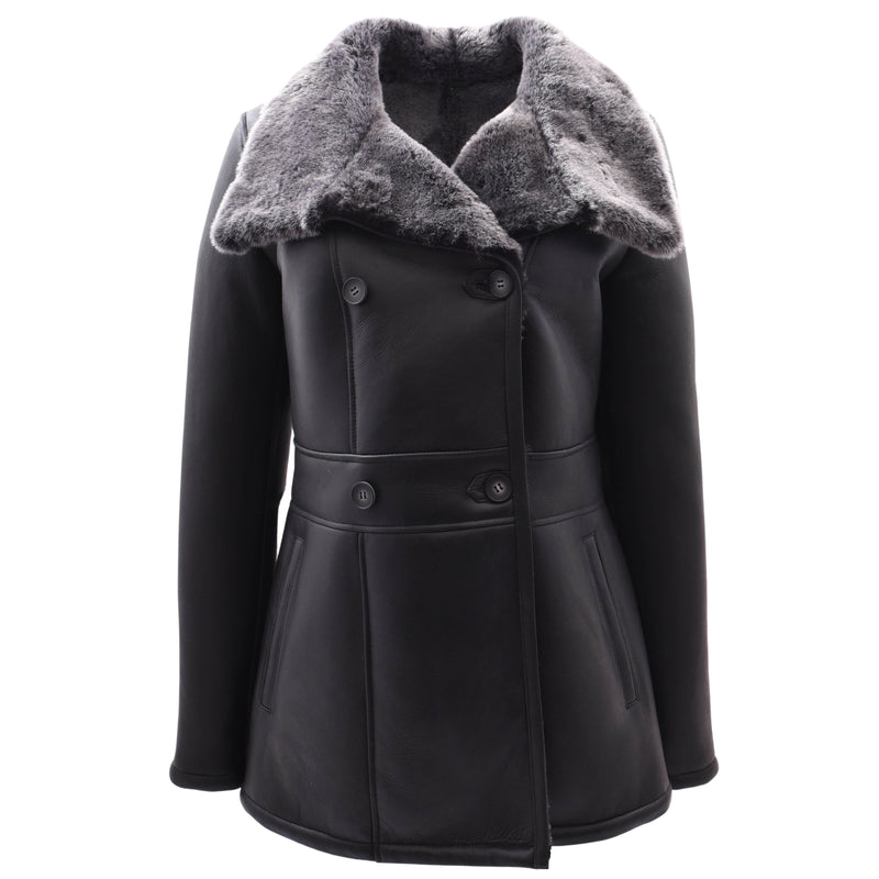 Womens Sheepskin Black Brisa Double Breasted Coat Bonnie 7