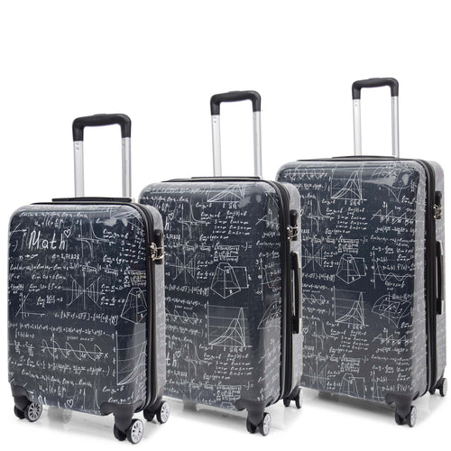 Four Wheel Suitcase Hard Shell Expandable Luggage Maths Print 1