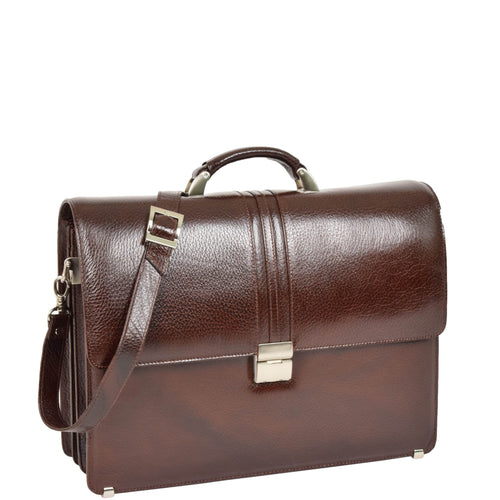 Mens Real Leather Briefcase Classic Bag Organiser CARTER Brown 1