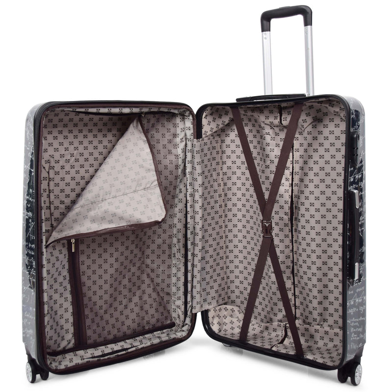 Four Wheel Suitcase Hard Shell Expandable Luggage Maths Print 6