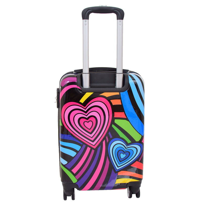 Four Wheels Multi Hearts Printed Suitcase Cosmos Black 16