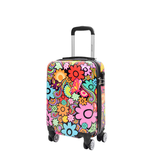 Four Wheels Hard Shell Printed Luggage Flower Print Underseat 1