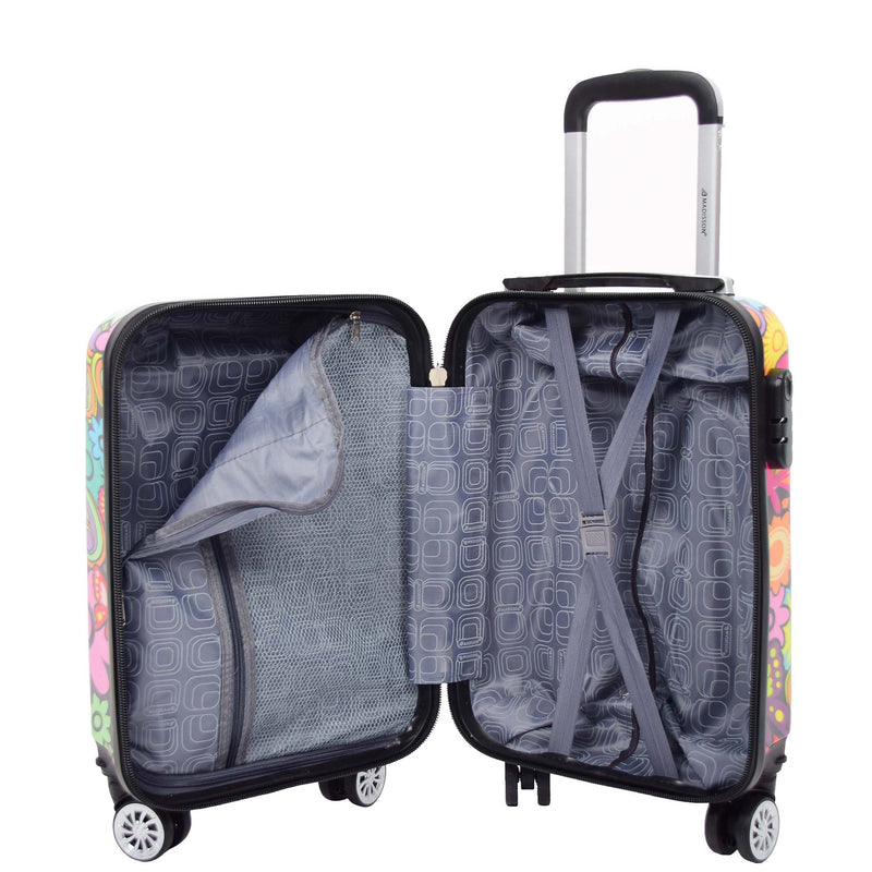 Four Wheels Hard Shell Printed Luggage Flower Print Underseat 5