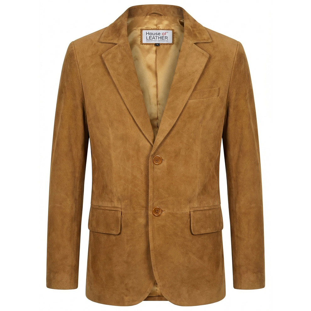 Mens Goat Suede Blazer Two Button Jacket Cognac | House of Leather