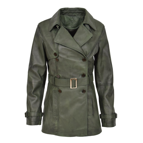 Womens Leather Double Breasted Trench Coat Sienna Green