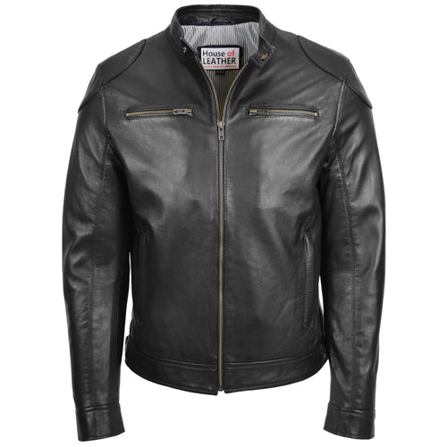 Mens Biker Soft Casual Leather Jacket Milton Black