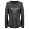 Womens Classic Soft Leather Collarless Jacket Jade Black