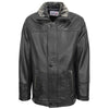 Mens Leather Classic Coat Detachable Collar Roman Black