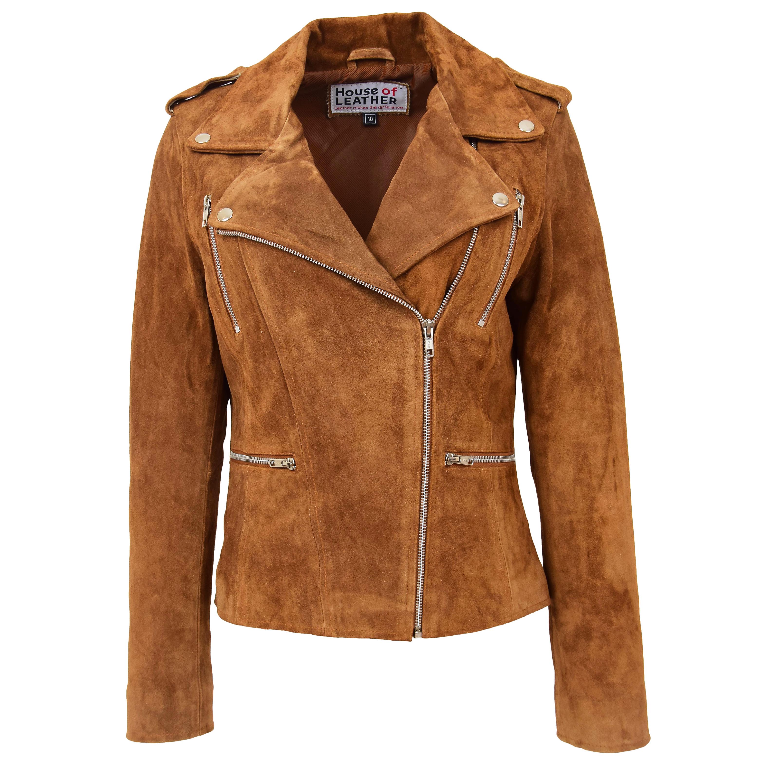 Womens Biker Style Suede Jacket Tan House of Leather