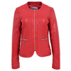 Womens Leather Collarless Jacket with Quilt Design Joan Red