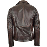 Mens Biker Leather Jacket Dual Zip Hook Brown Vintage 1