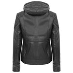 Womens Leather Detachable Hooded Coat Brooke Black 1