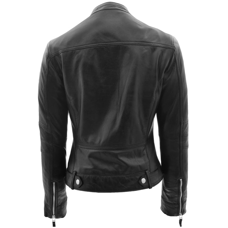 Womens Real Leather Biker Jacket Casual Style Annie Black 1