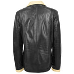 Womens Leather Classic Button Box Jacket Amber Black Beige 1