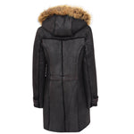 Womens Sheepskin Duffle Coat 3/4 Length Parka Beth Dark Brown 1
