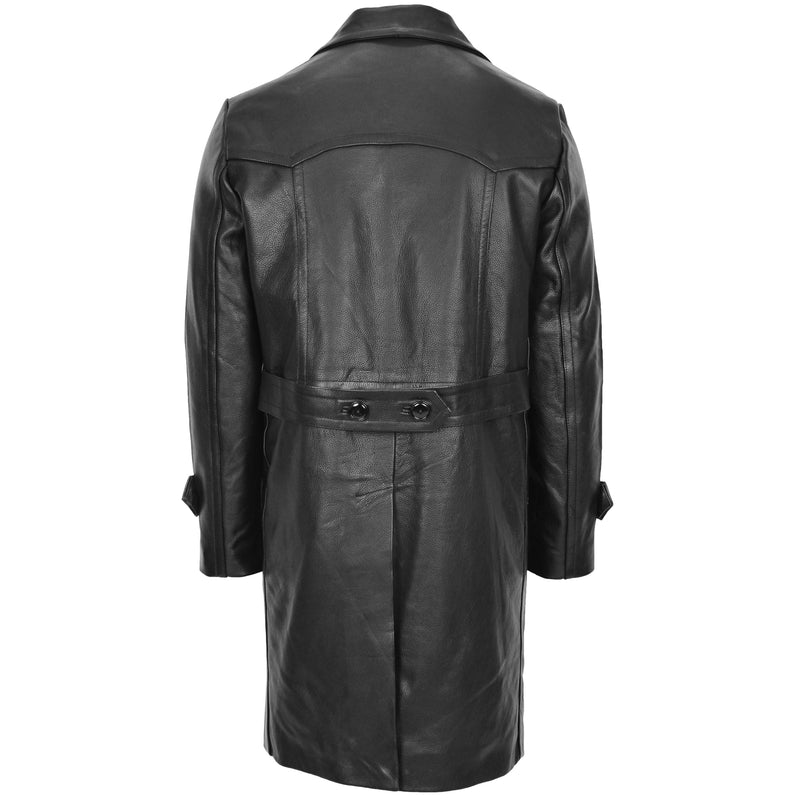 Mens Leather 3/4 Length Greatcoat Submarine Black 1