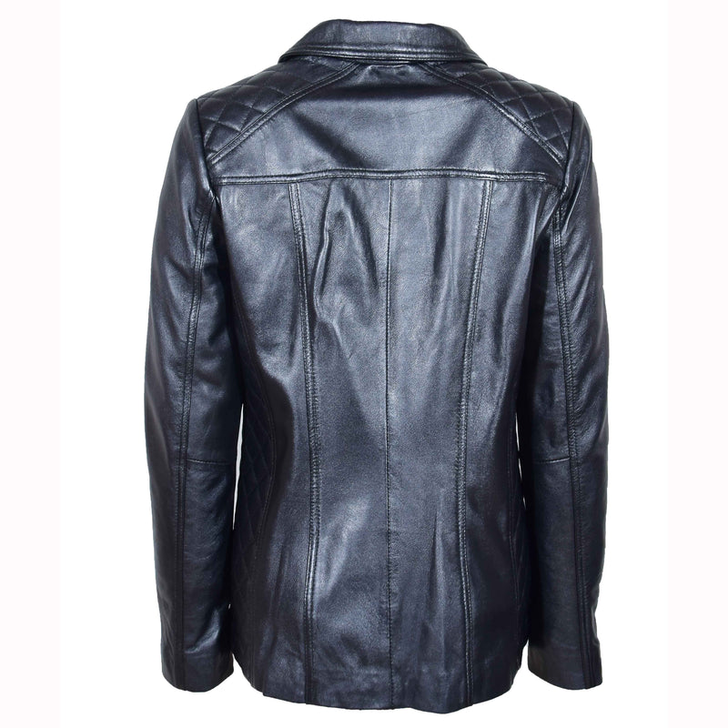 Womens Real Leather Jacket Zip Quilted ECHO Black 2