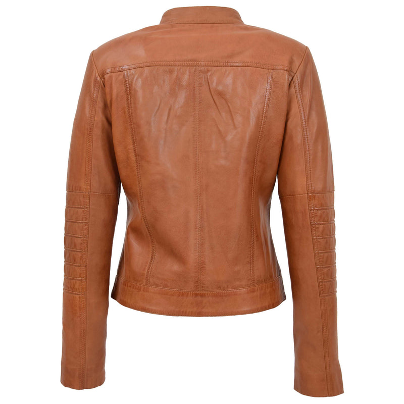 Womens Leather Classic Biker Style Jacket Alice Tan 1