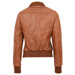 Womens Leather Classic Bomber Jacket Motto Tan 1