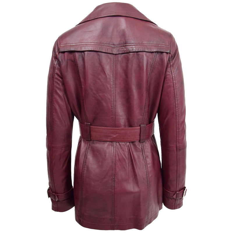 Womens Leather Double Breasted Trench Coat Sienna Burgundy 1