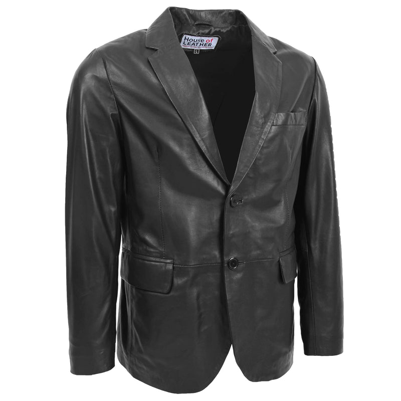 Mens Leather Blazer Two Button Jacket Zavi Black 2