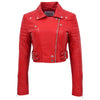Womens Leather Cropped Biker Style Jacket Demi Red 2