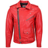 Mens Heavy Duty Leather Biker Brando Jacket Kyle Red 3