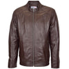 Mens Soft Leather Casual Plain Zip Jacket Matt Brown 2