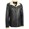 Womens Leather Classic Button Box Jacket Amber Black Beige 2