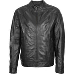 Mens Soft Leather Casual Plain Zip Jacket Matt Black 2