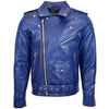 Mens Heavy Duty Leather Biker Brando Jacket Kyle Blue 2