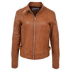 Womens Soft Leather Casual Zip Biker Jacket Ruby Tan 2