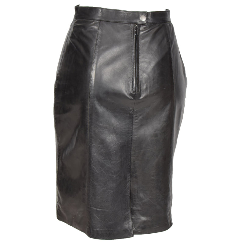 Ladies Leather 22inch Long Knee Length Pencil Skirt SKT1 Black