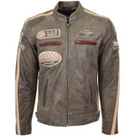 Mens Biker Leather Jacket with Badges Kurt Brown 2