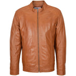 Mens Soft Leather Casual Plain Zip Jacket Matt Tan 2