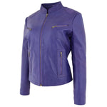 Womens Leather Standing Collar Jacket Becky Purple 3