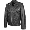 Mens Biker Brando Leather Jacket with Fringes Wayne Black 3