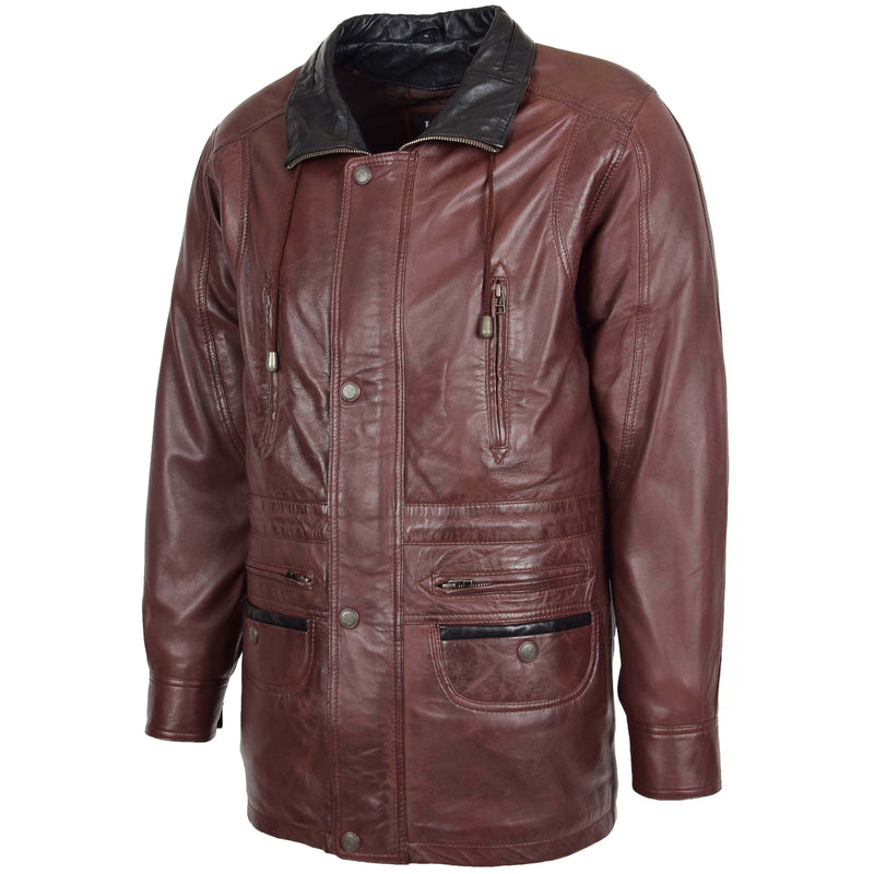 Mens Leather Winter Car Coat Hip Length Jason Brown 3