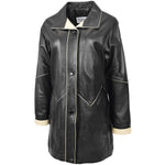 Womens Leather Coat 3/4 Length Classic Style Margaret Black Beige 3