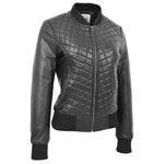 Womens Leather Varsity Quilted Bomber Jacket Sally Black 3