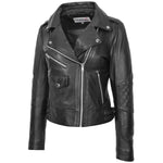 Womens Real Leather Biker Cross Zip Fashion Jacket Remi Black 4